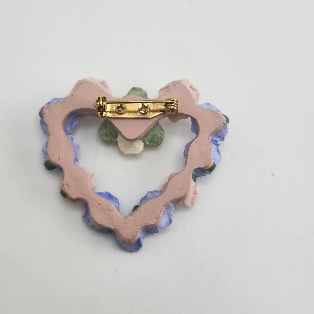 Fashion Pin/Brooch- hear shape- flowers- pink blue yellow-pretty detail Avon?‎